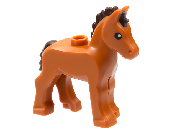 Лошадь Lego 82445pb01,Horse, Foal with Stud on Back with Molded Dark Brown Mane and Tail and Printed Black Eyes Pattern U